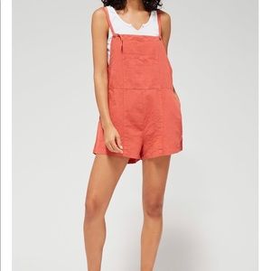 Red linen shirt overalls